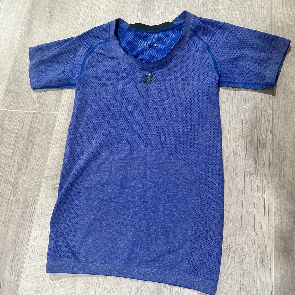 Adidas Womens Tech Fit Compression Shirt Short Sleeve Blue Size Medium